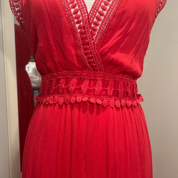 Max Studio Red Lace Trim Sleeveless Maxi Dress, Size Large - Picture 4 of 16